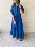 Blue Cake Tiered Short Sleeve Dress