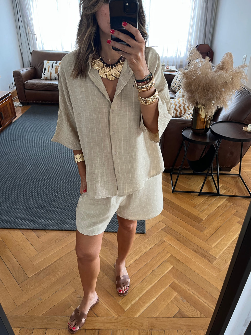 Beige Striped Everyday Shorts