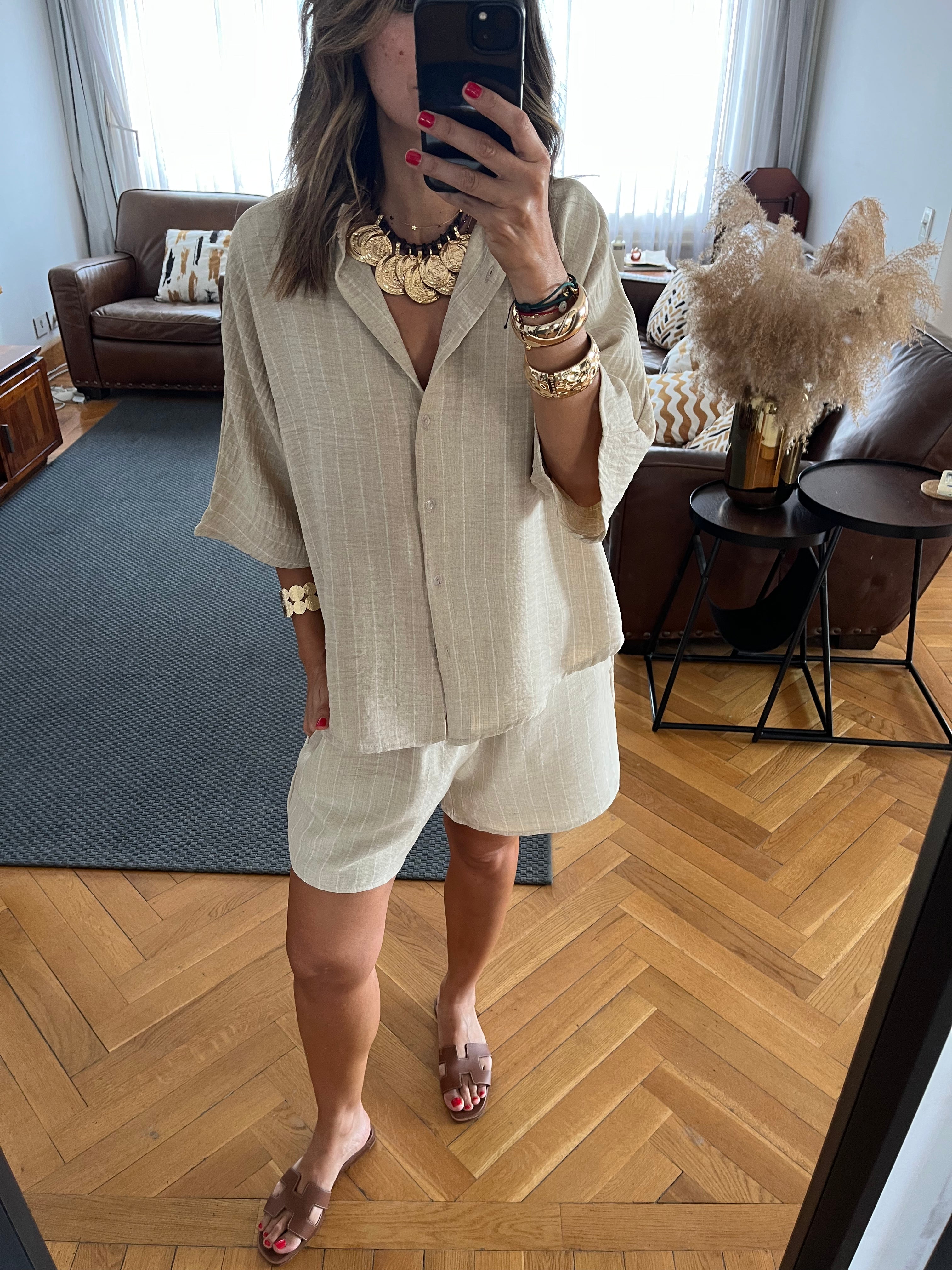 Beige Striped Everyday Shorts