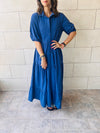 Blue Cake Tiered Short Sleeve Dress