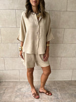 Beige Striped Everyday Shorts