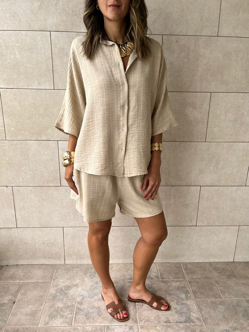 Beige Striped Everyday Shorts