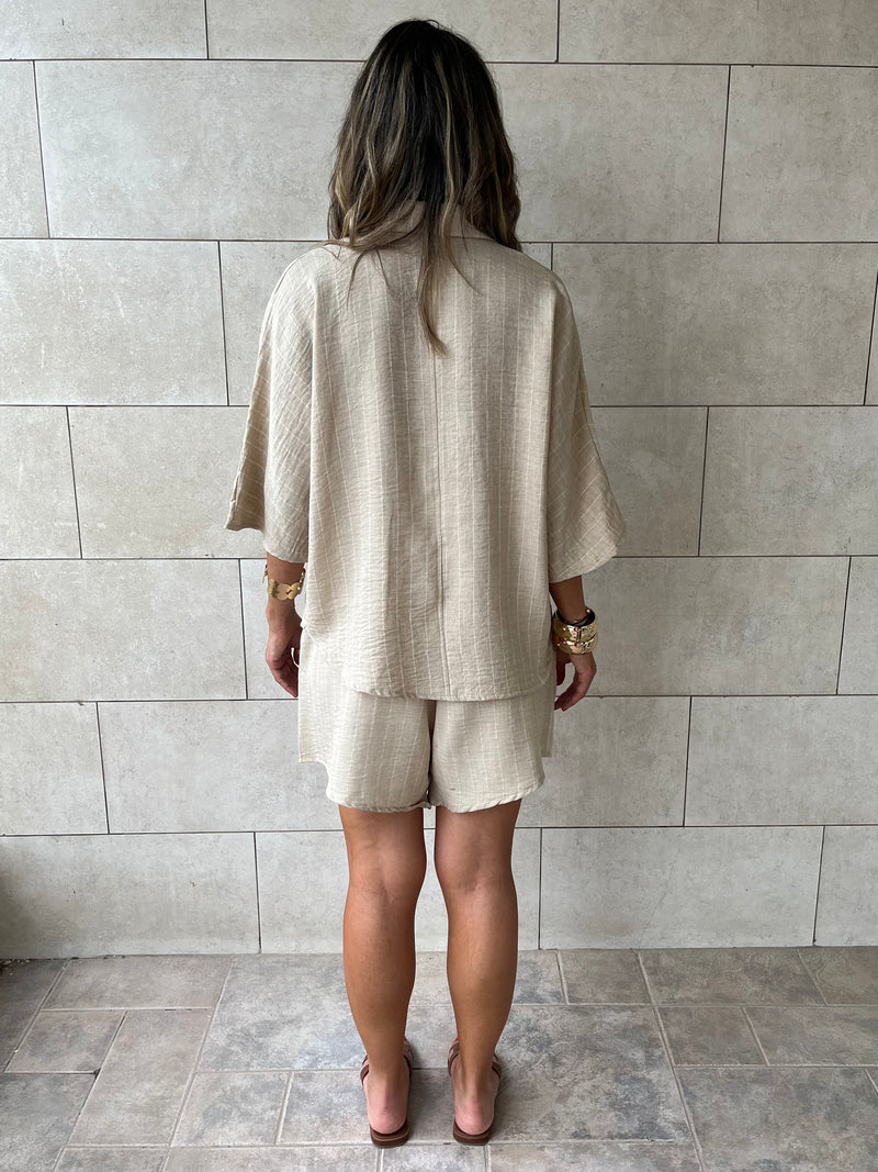 Beige Striped Everyday Shorts