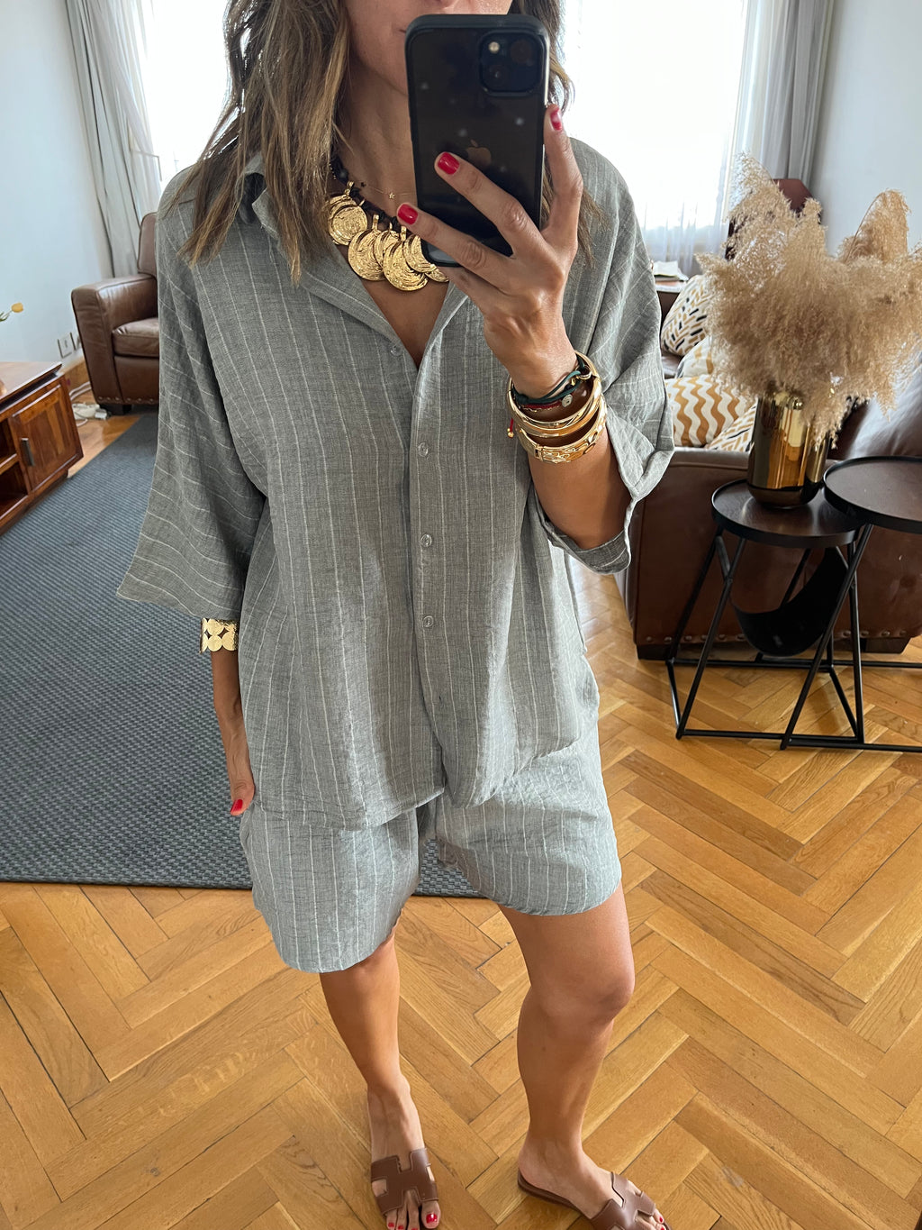 Grey Striped Everyday Shorts