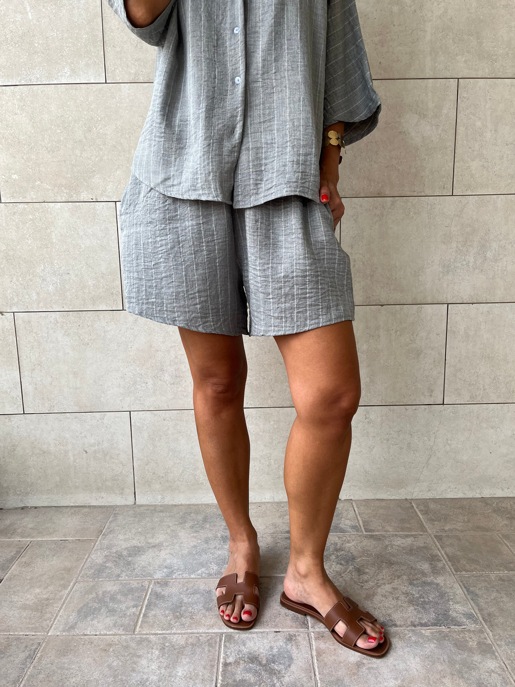 Grey Striped Everyday Shorts