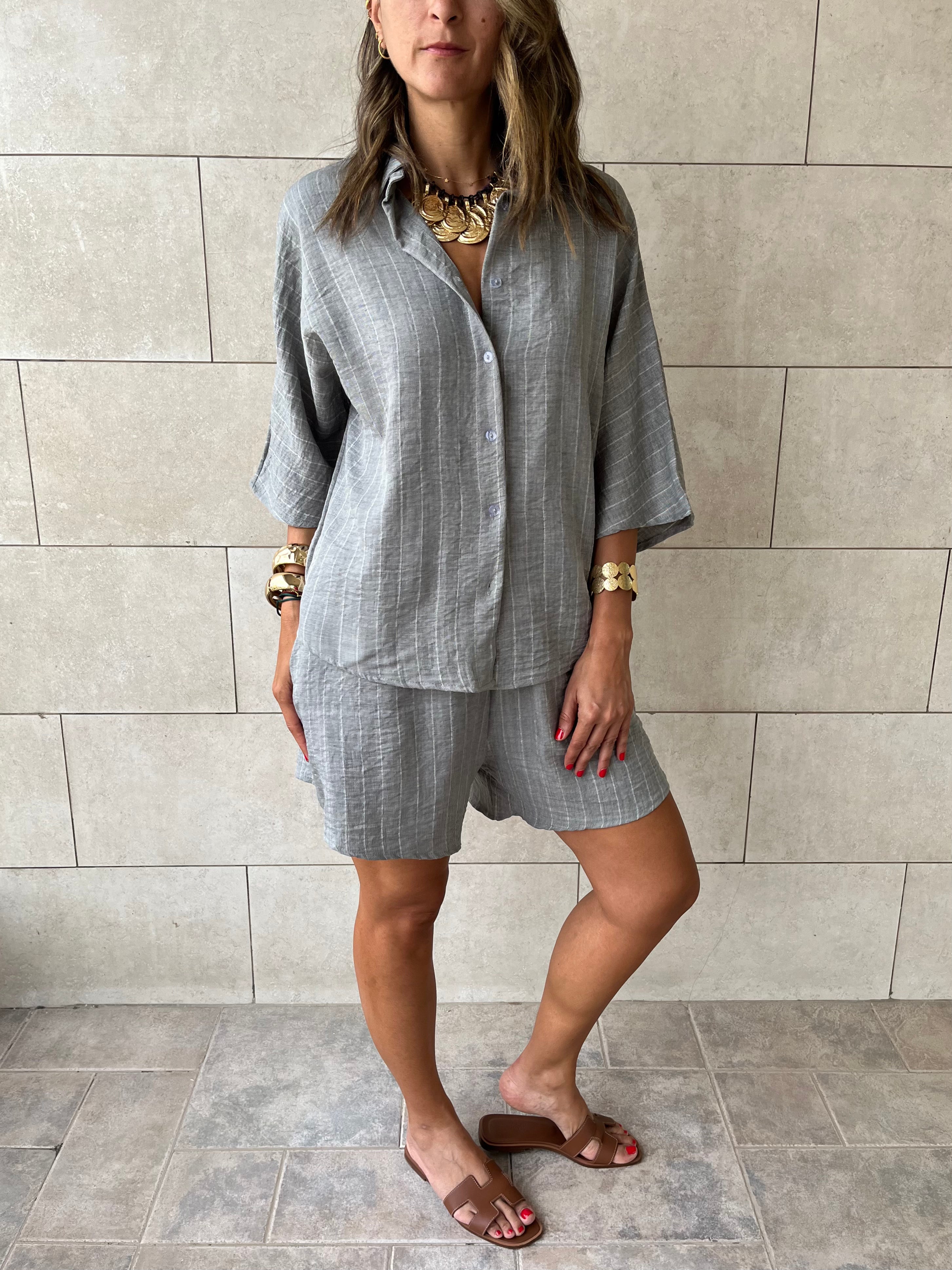 Grey Striped Everyday Shorts