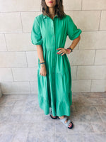 Green Cake Tiered Short Sleeve Dress