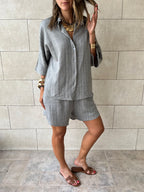 Grey Striped Everyday Shorts