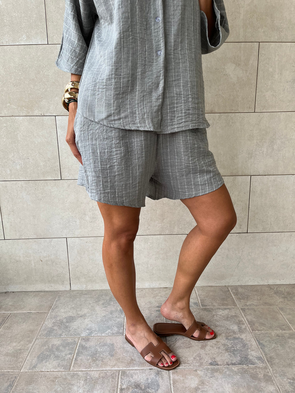 Grey Striped Everyday Shorts
