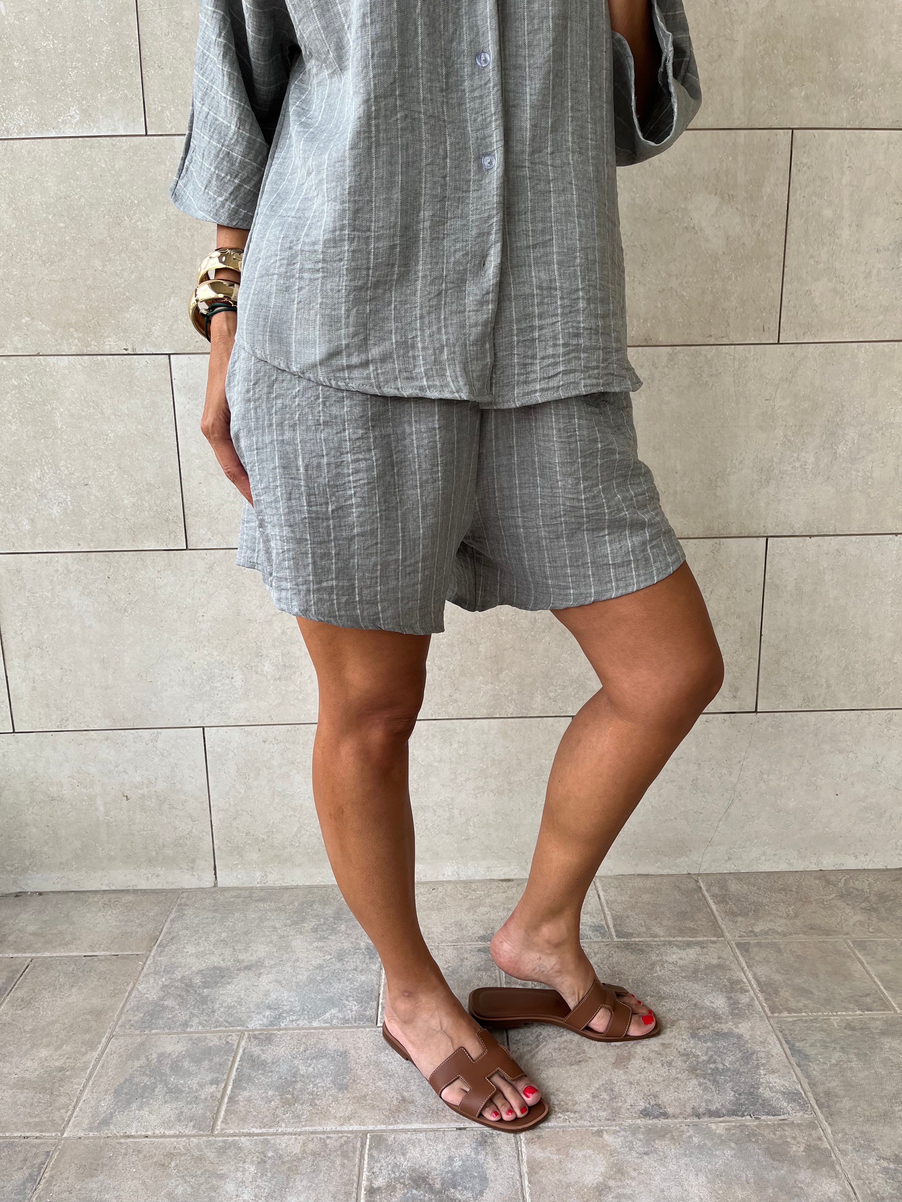 Grey Striped Everyday Shorts
