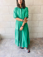 Green Cake Tiered Short Sleeve Dress