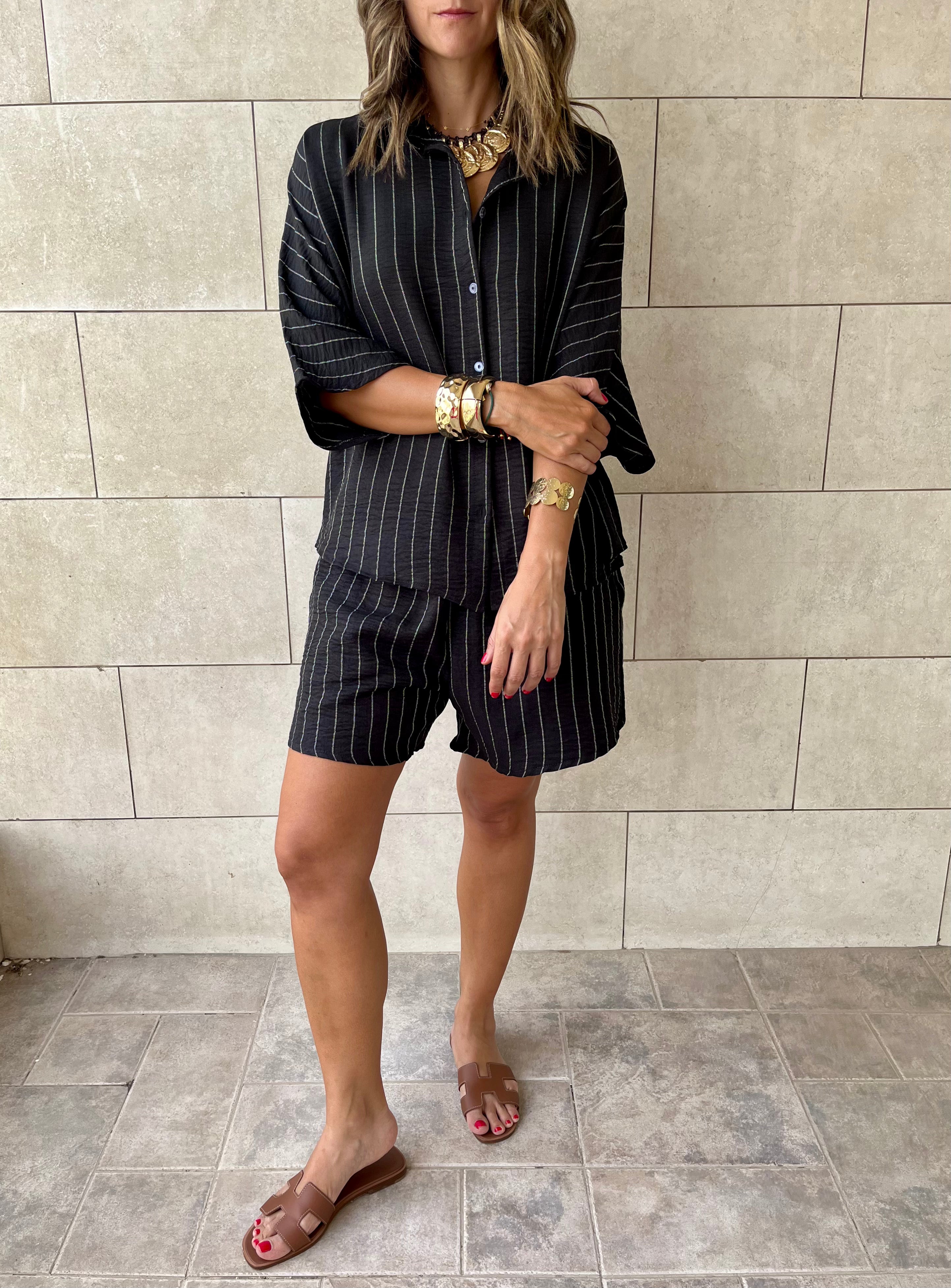 Black Striped Everyday Shorts