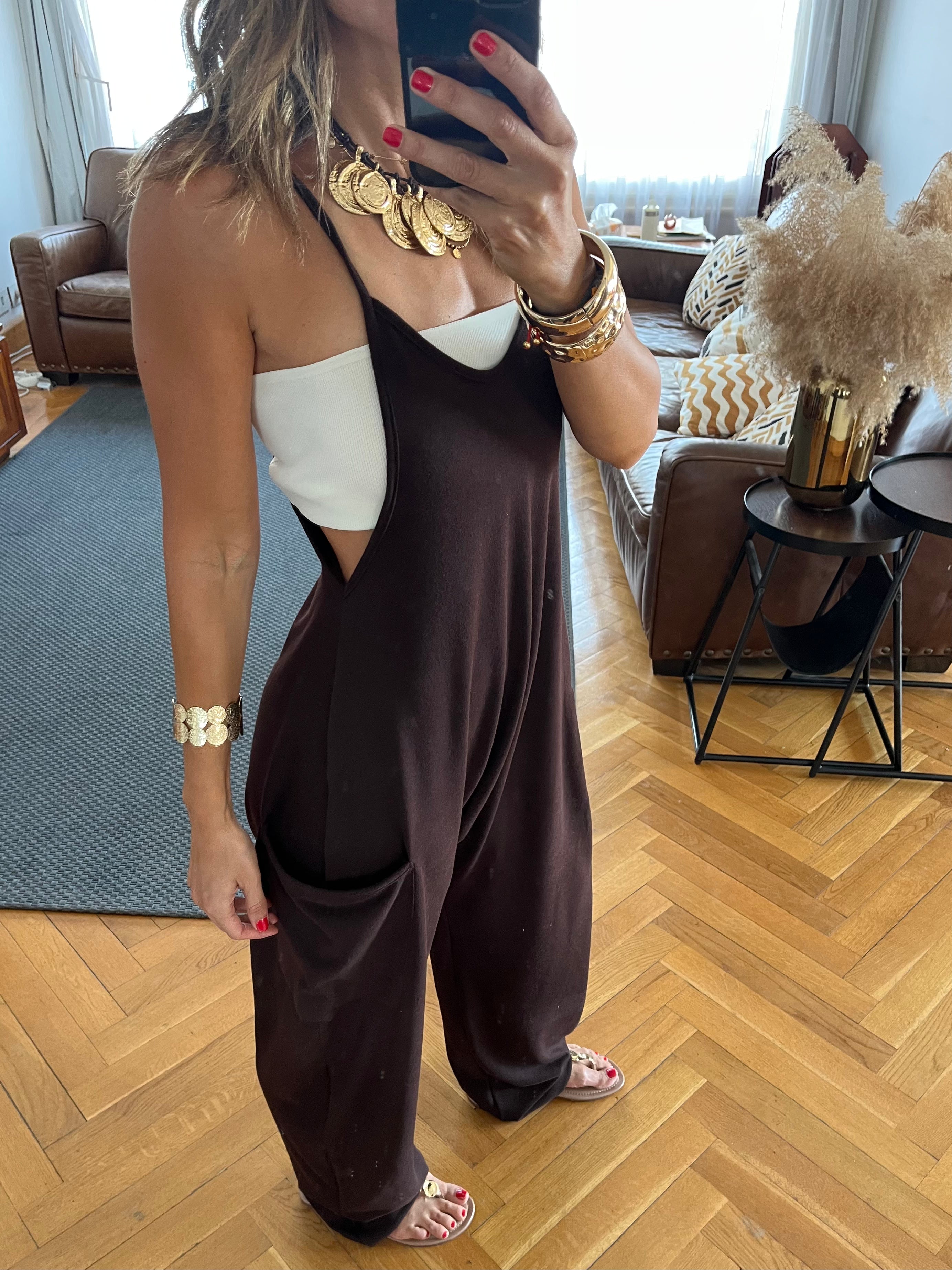 Brown Light Flowy Jumpsuit