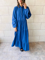 Blue Cake Tiered Long Sleeve Dress