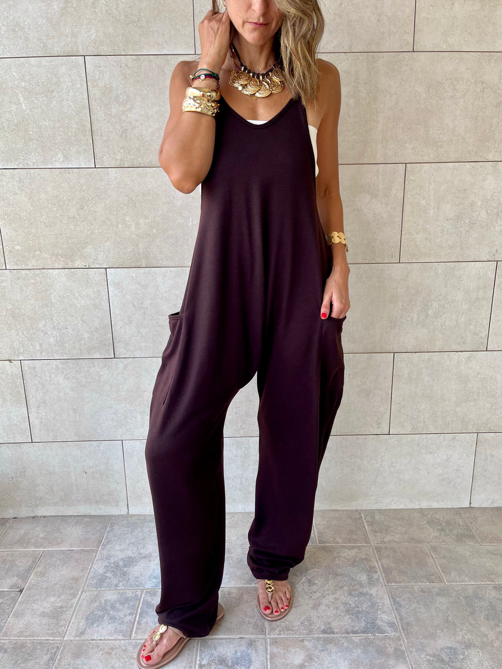 Brown Light Flowy Jumpsuit