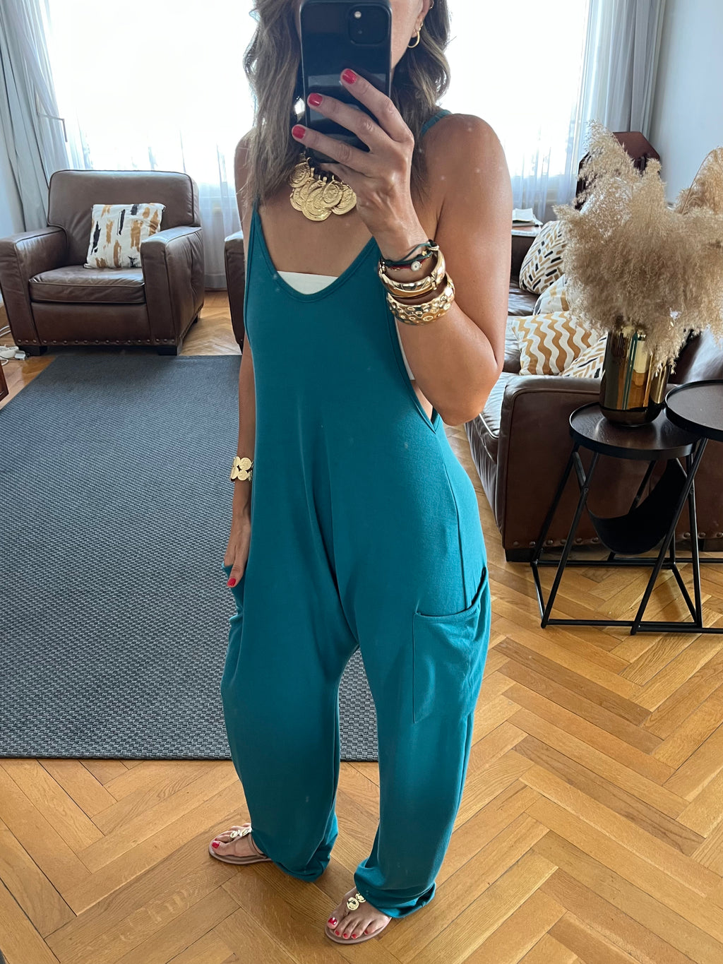 Teal Light Flowy Jumpsuit