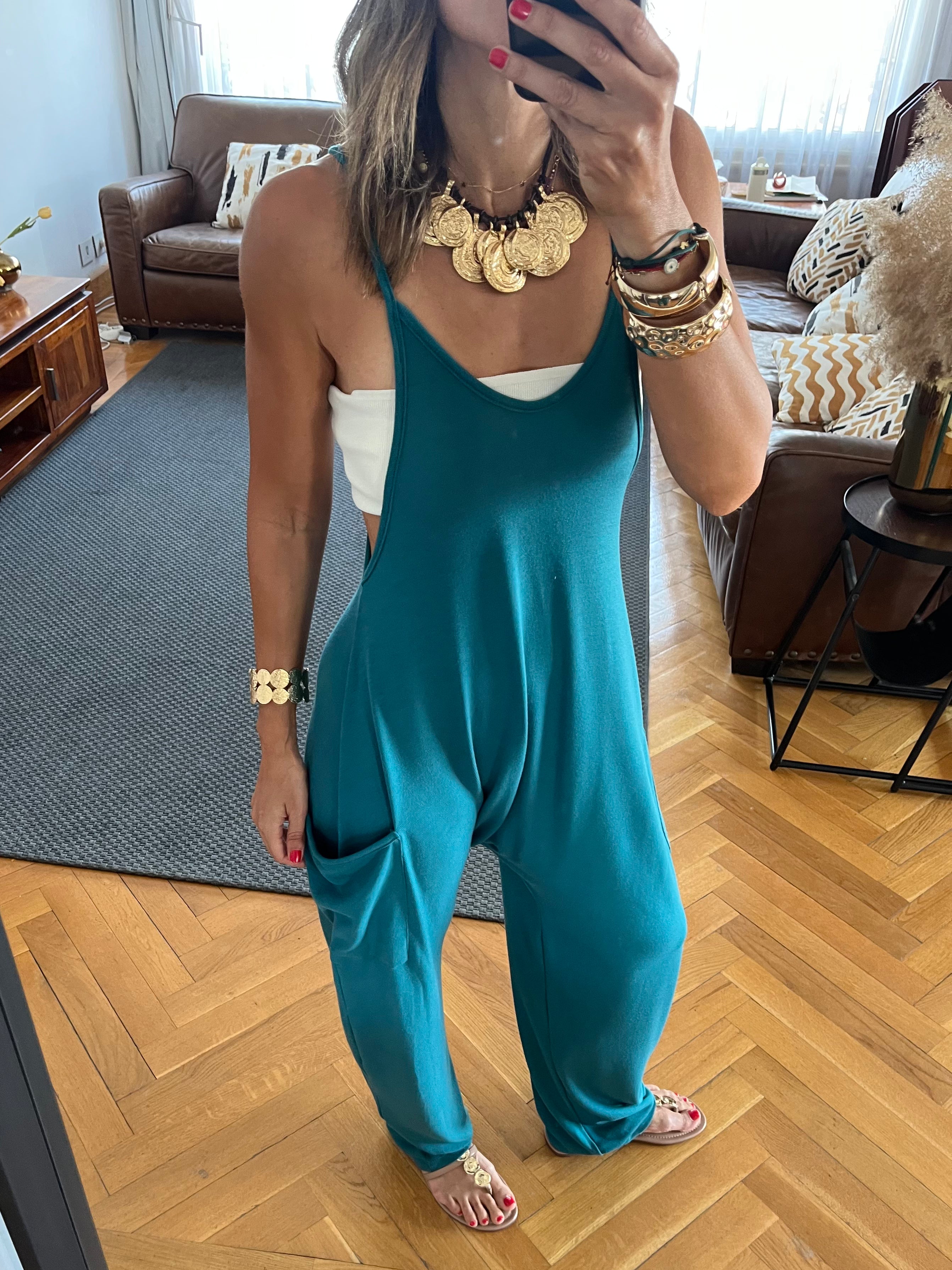 Teal Light Flowy Jumpsuit