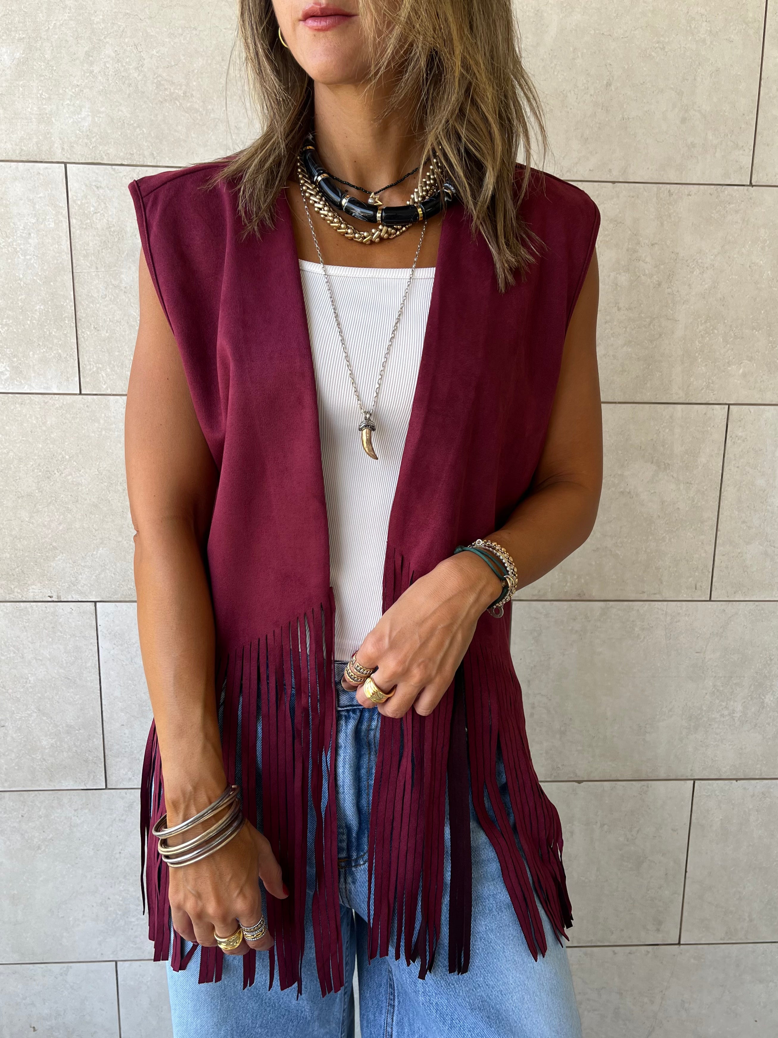 Plum Fringe Summer Suede Vest
