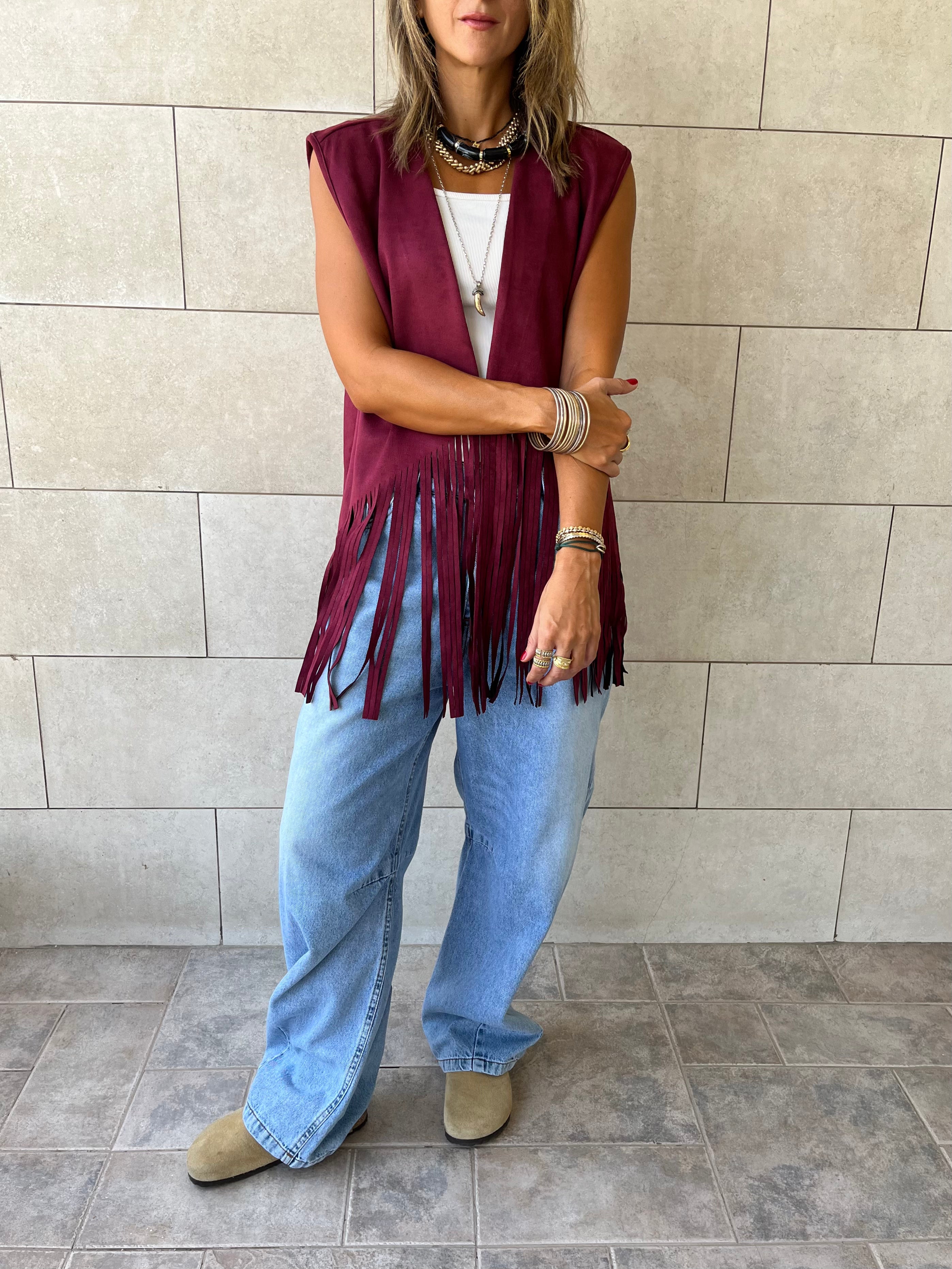 Plum Fringe Summer Suede Vest