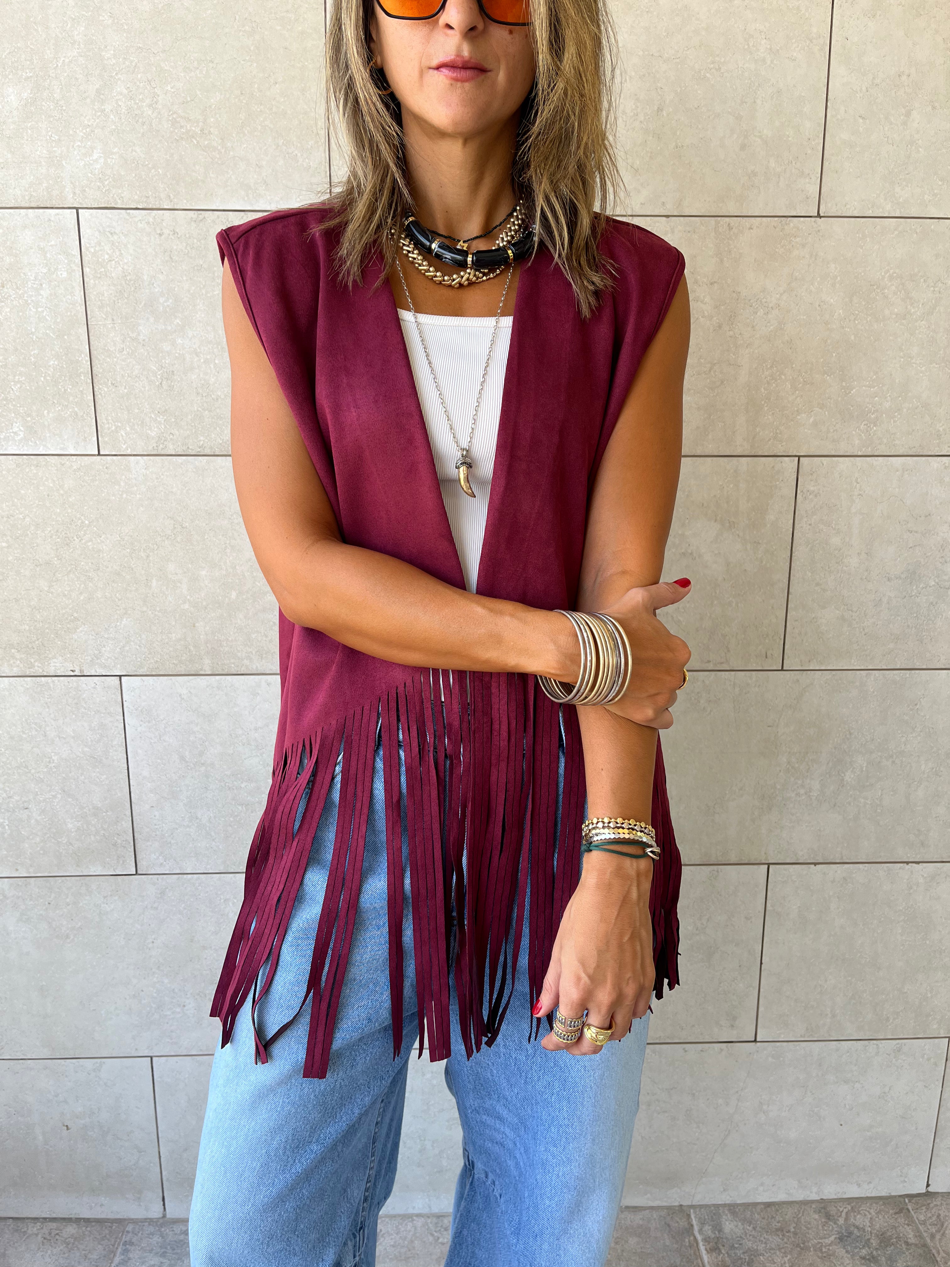 Plum Fringe Summer Suede Vest