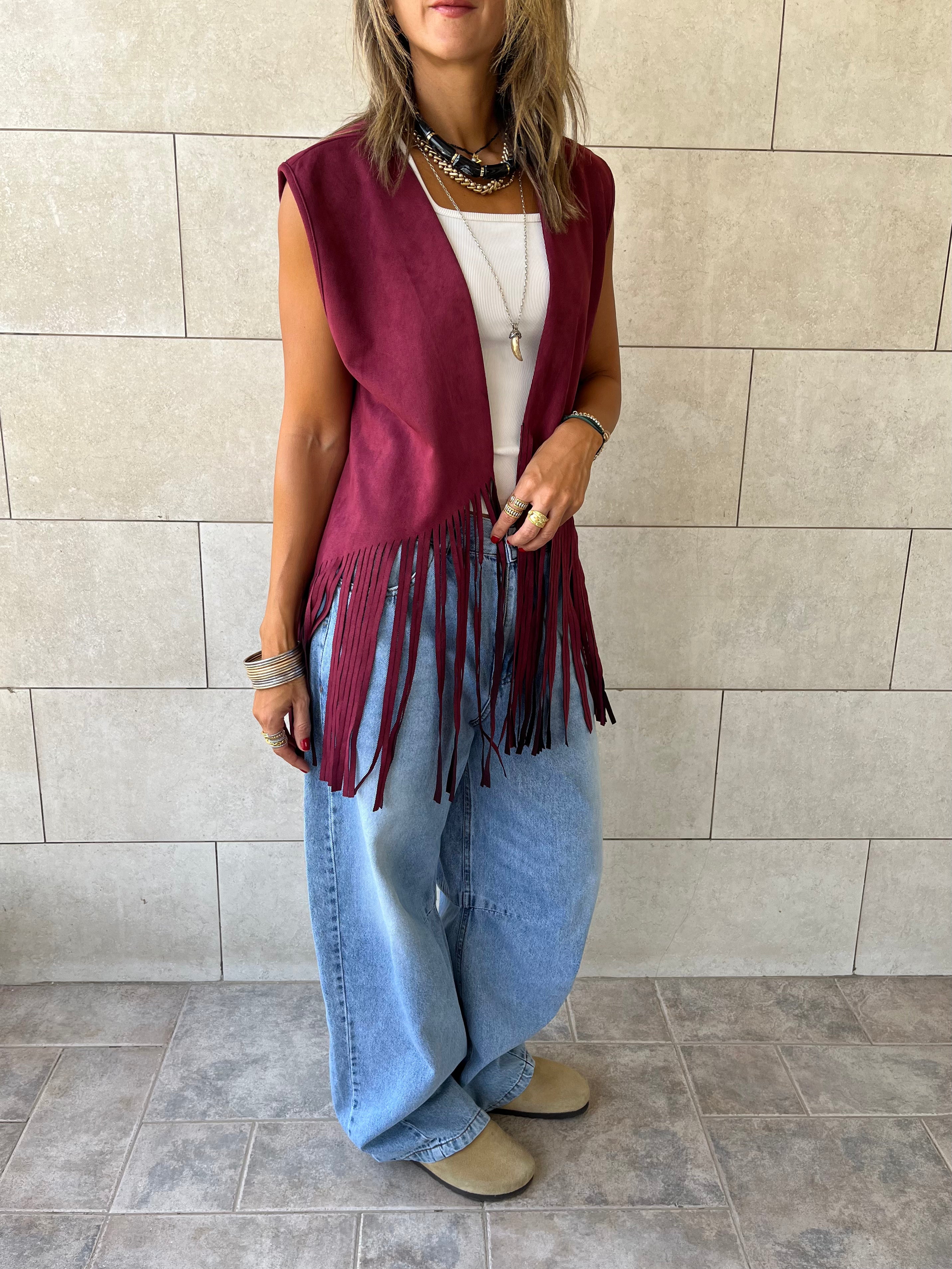 Plum Fringe Summer Suede Vest
