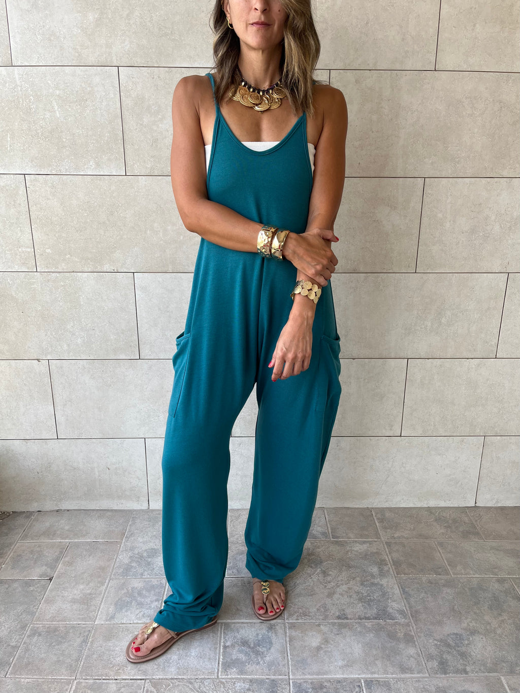 Teal Light Flowy Jumpsuit