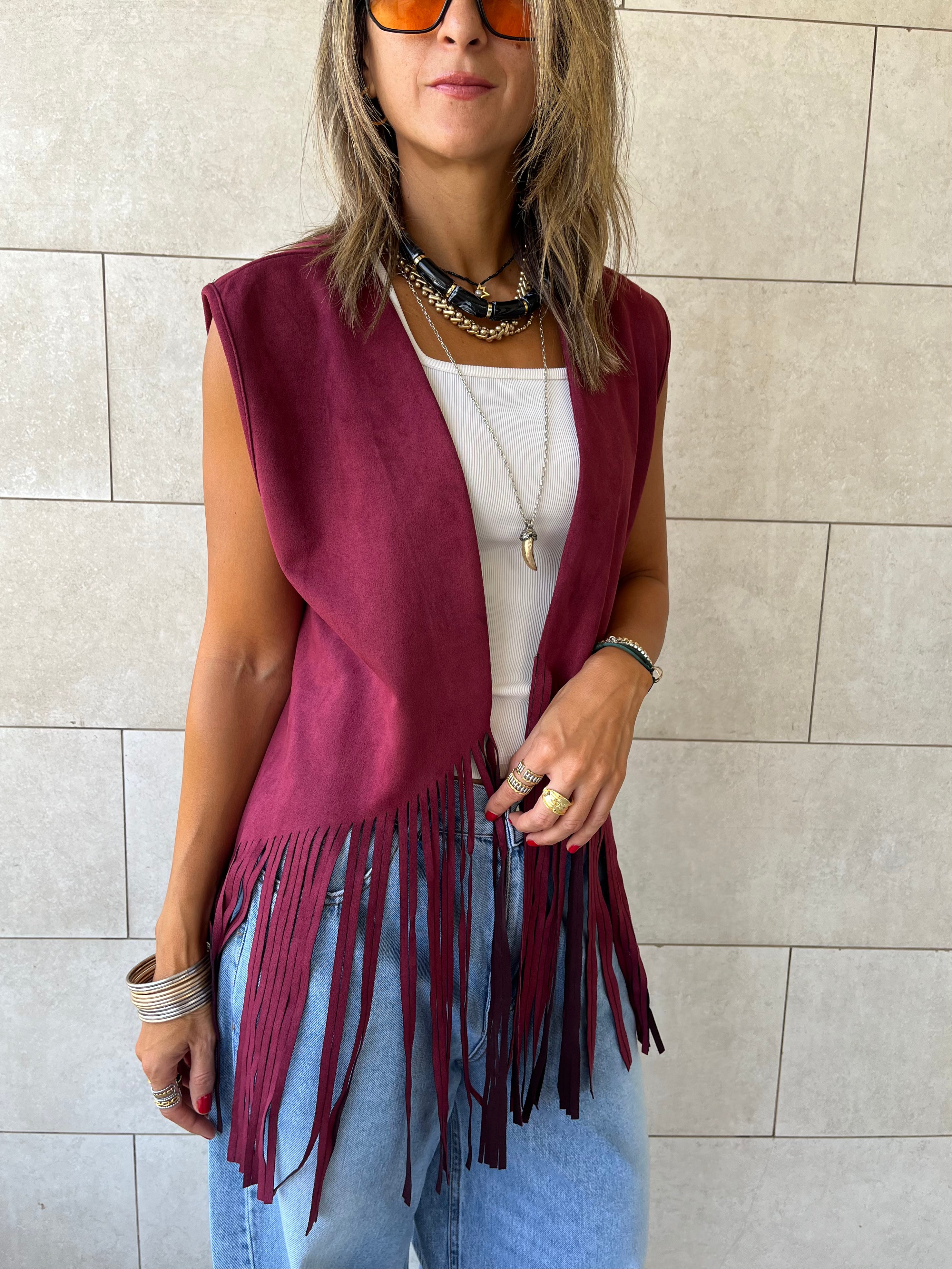 Plum Fringe Summer Suede Vest