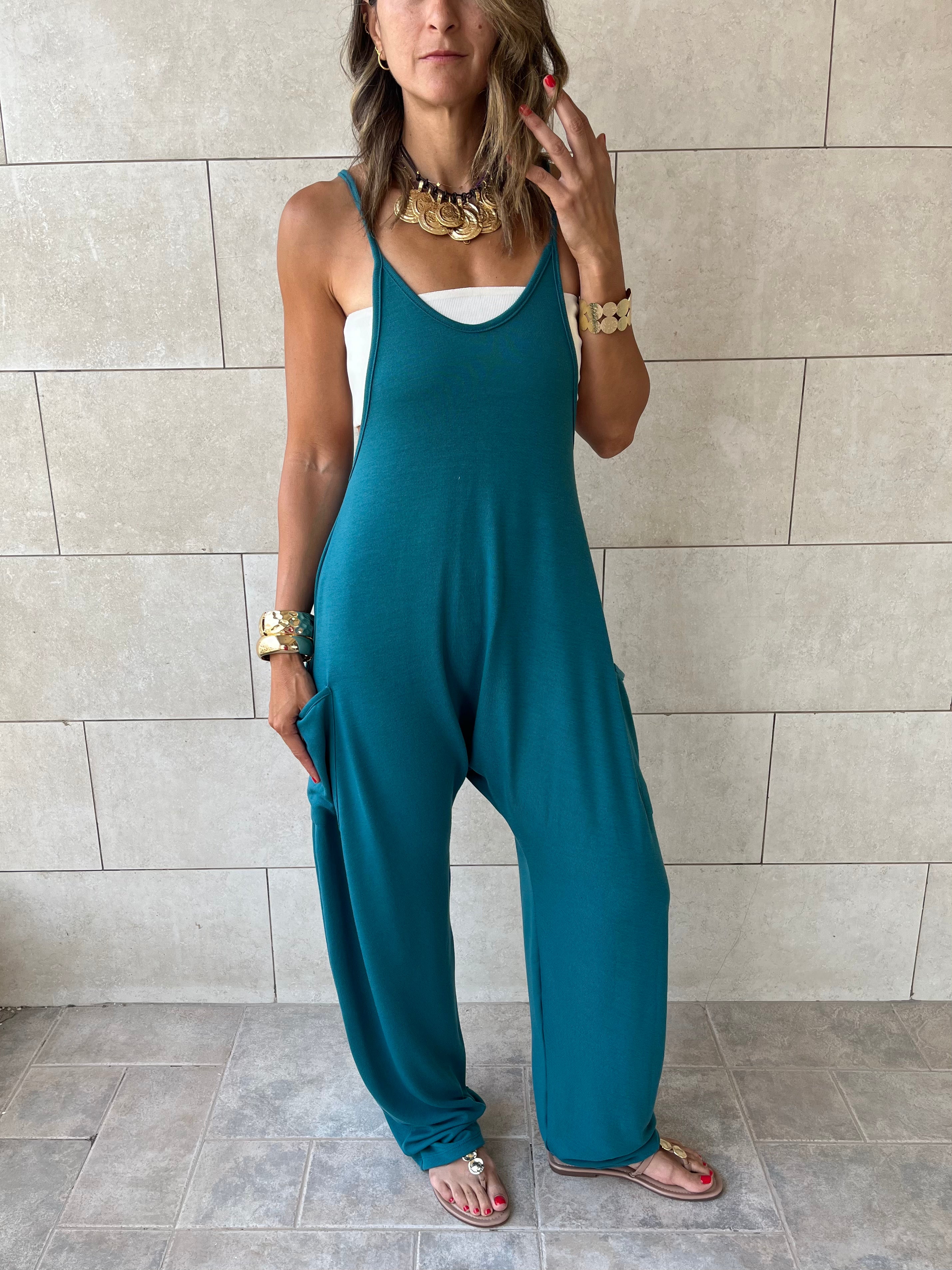 Teal Light Flowy Jumpsuit