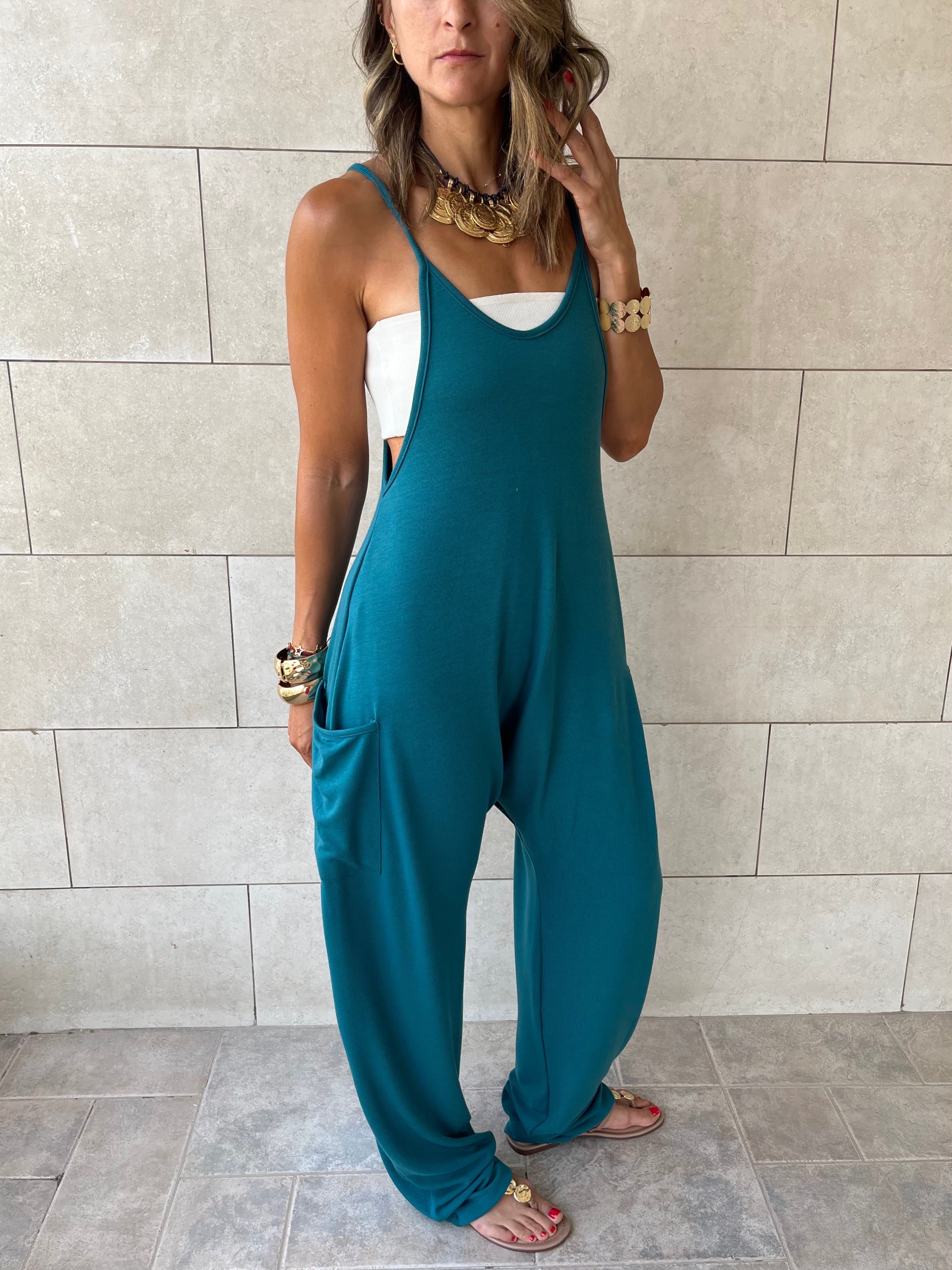 Teal Light Flowy Jumpsuit