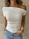 White 130 Off Shoulder Ruched Top