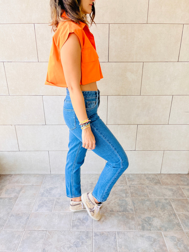Orange Off Duty Cropped Shirt
