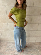 Lime 130 Off Shoulder Ruched Top