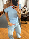 Baby Blue 130 Off Shoulder Ruched Top