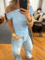 Baby Blue 130 Off Shoulder Ruched Top