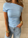 Baby Blue 130 Off Shoulder Ruched Top