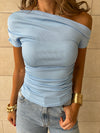 Baby Blue 130 Off Shoulder Ruched Top