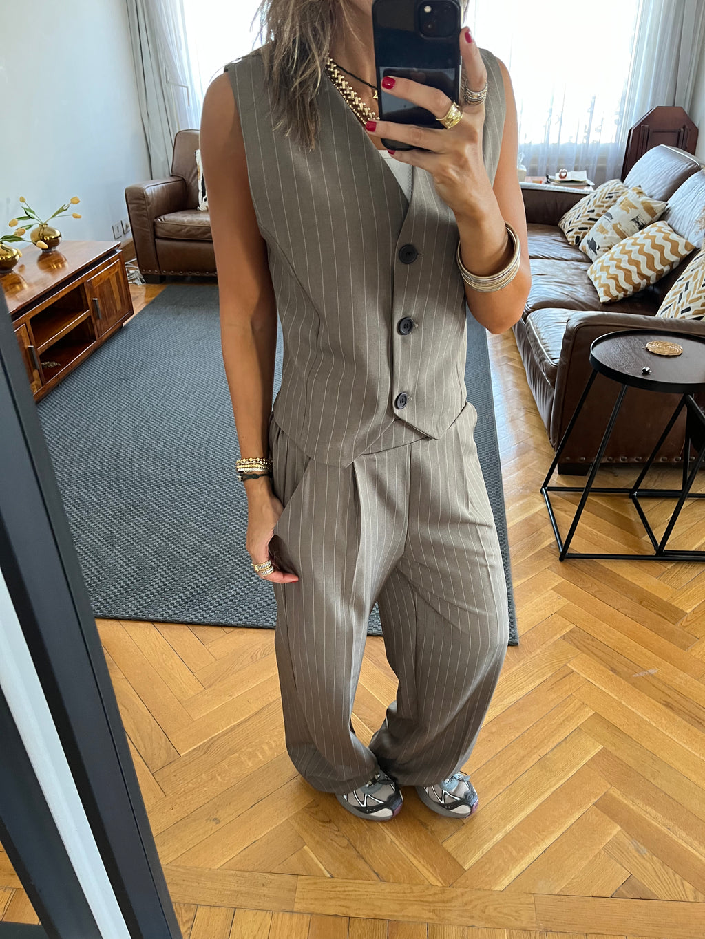 Olive Striped Frillu Signature Pants