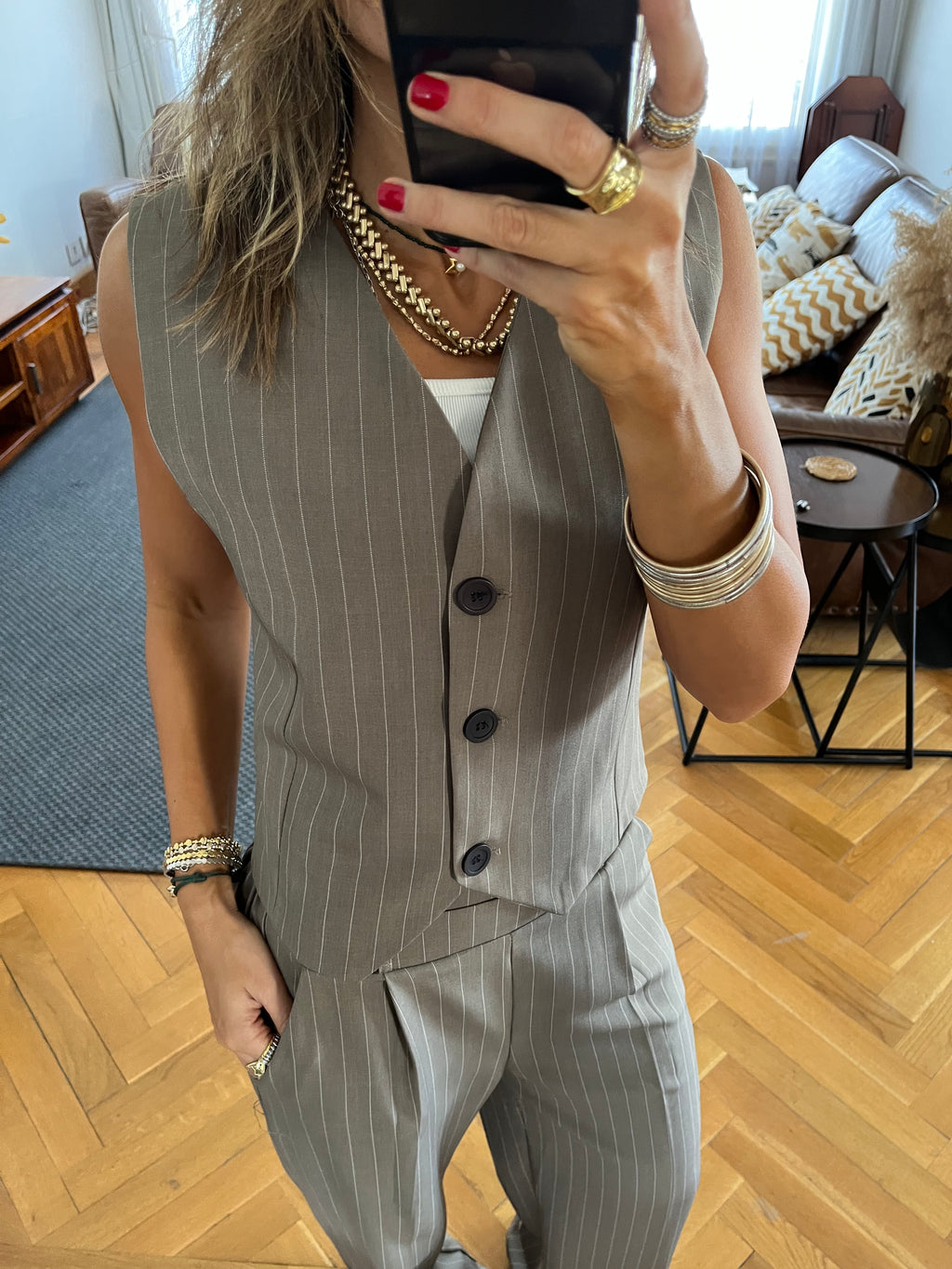 Olive Striped Frillu Signature Vest