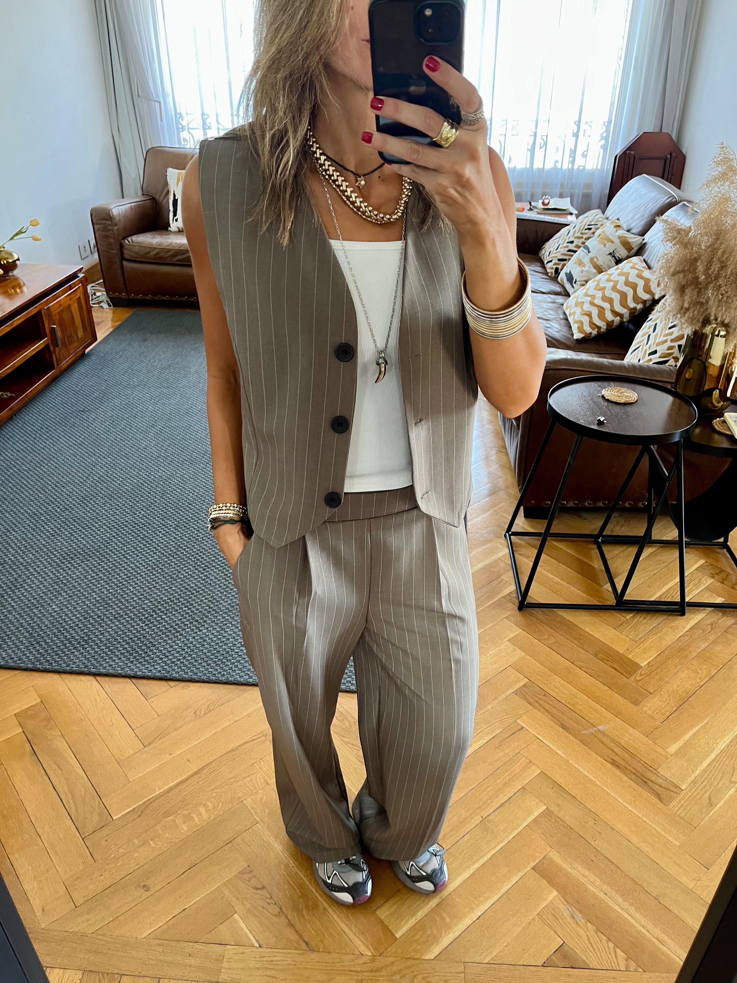 Olive Striped Frillu Signature Vest