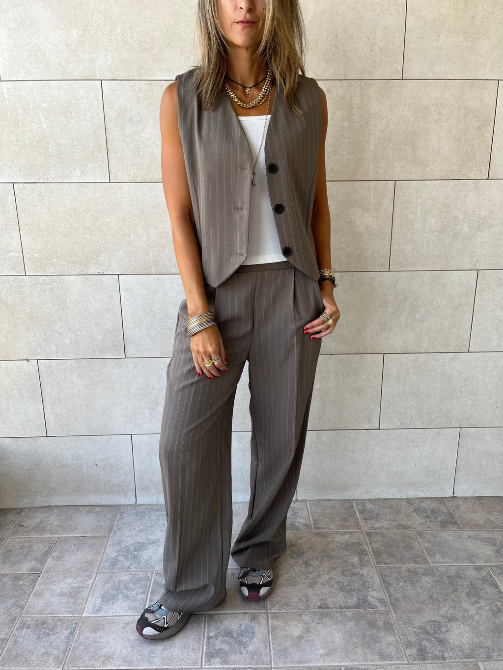 Olive Striped Frillu Signature Pants