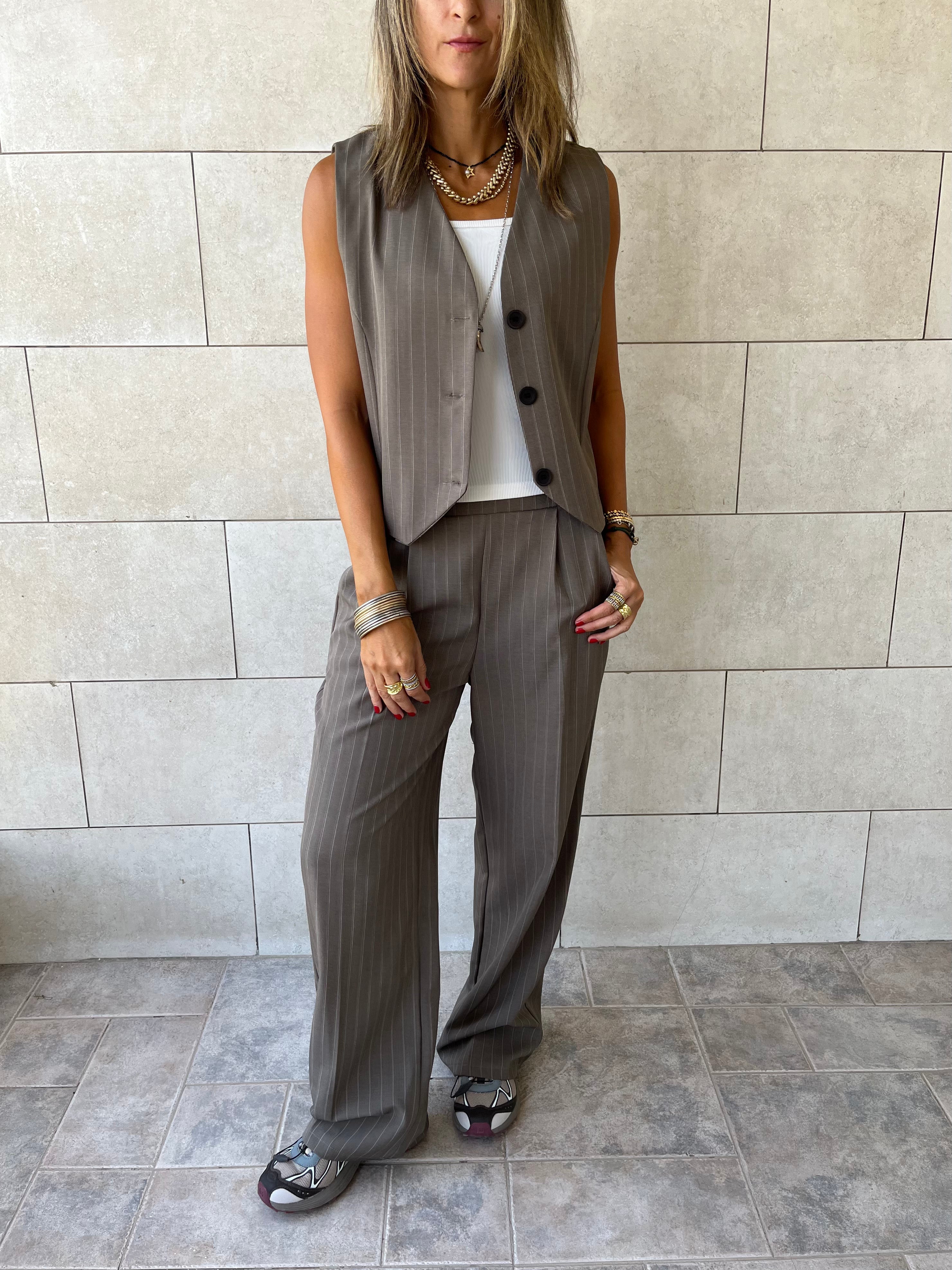 Olive Striped Frillu Signature Pants