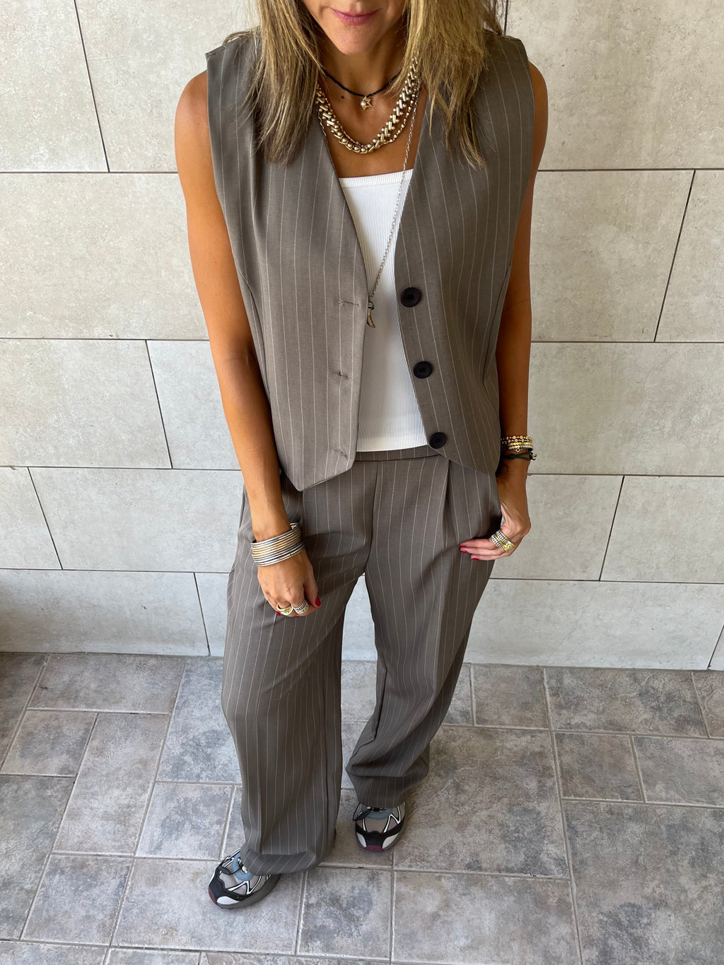 Olive Striped Frillu Signature Pants