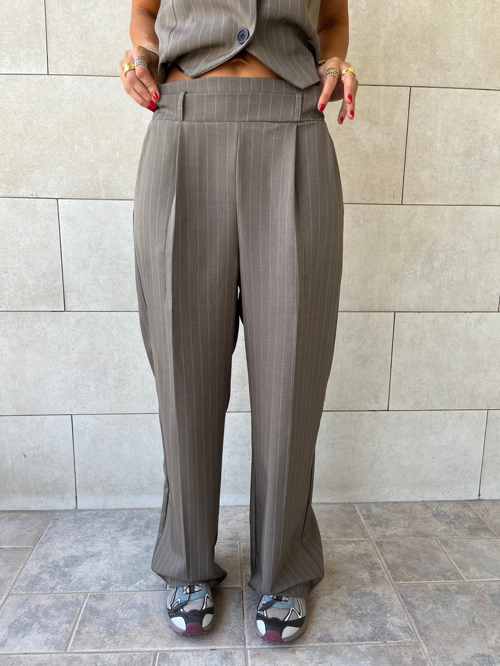 Olive Striped Frillu Signature Pants