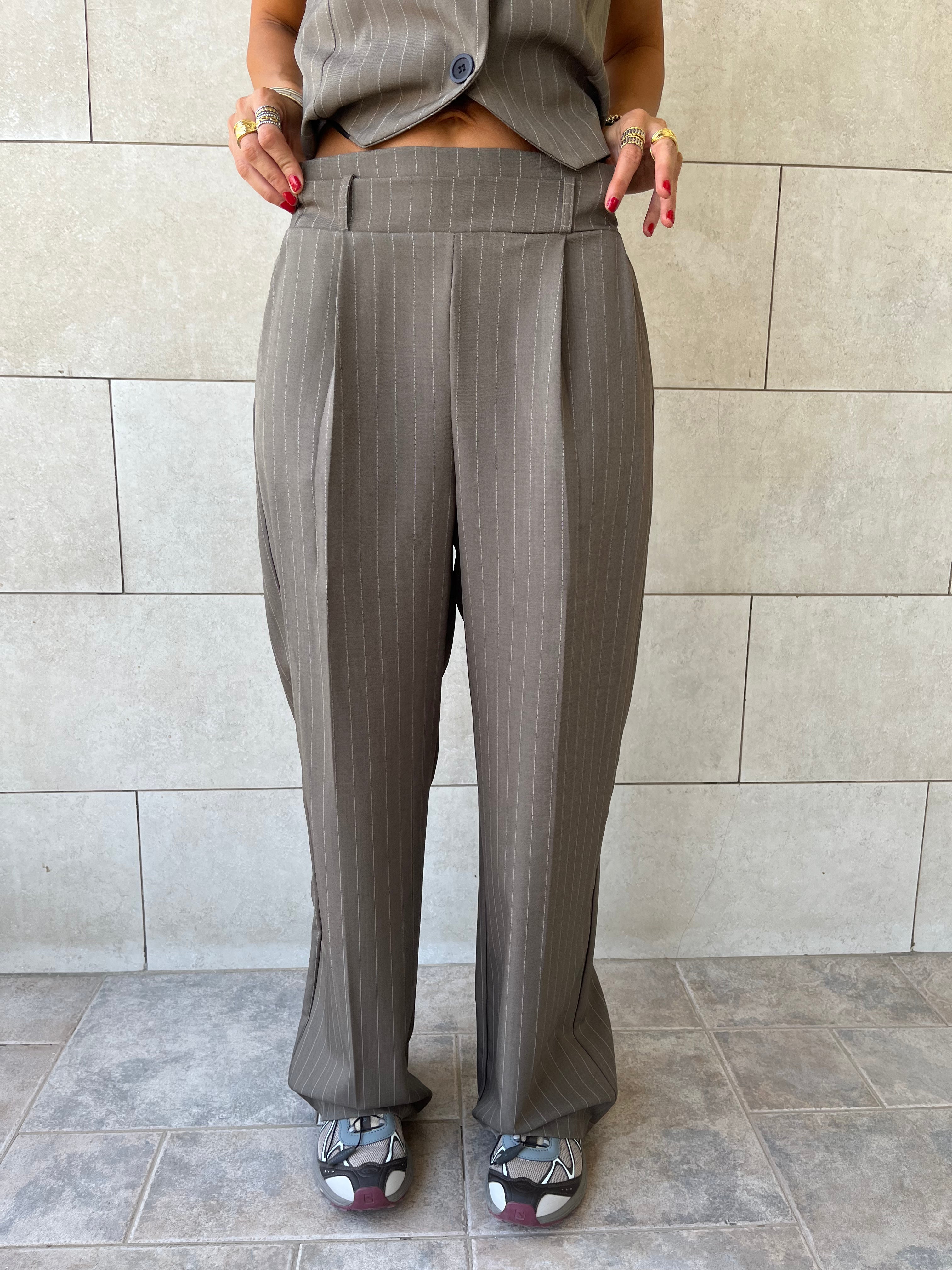 Olive Striped Frillu Signature Pants