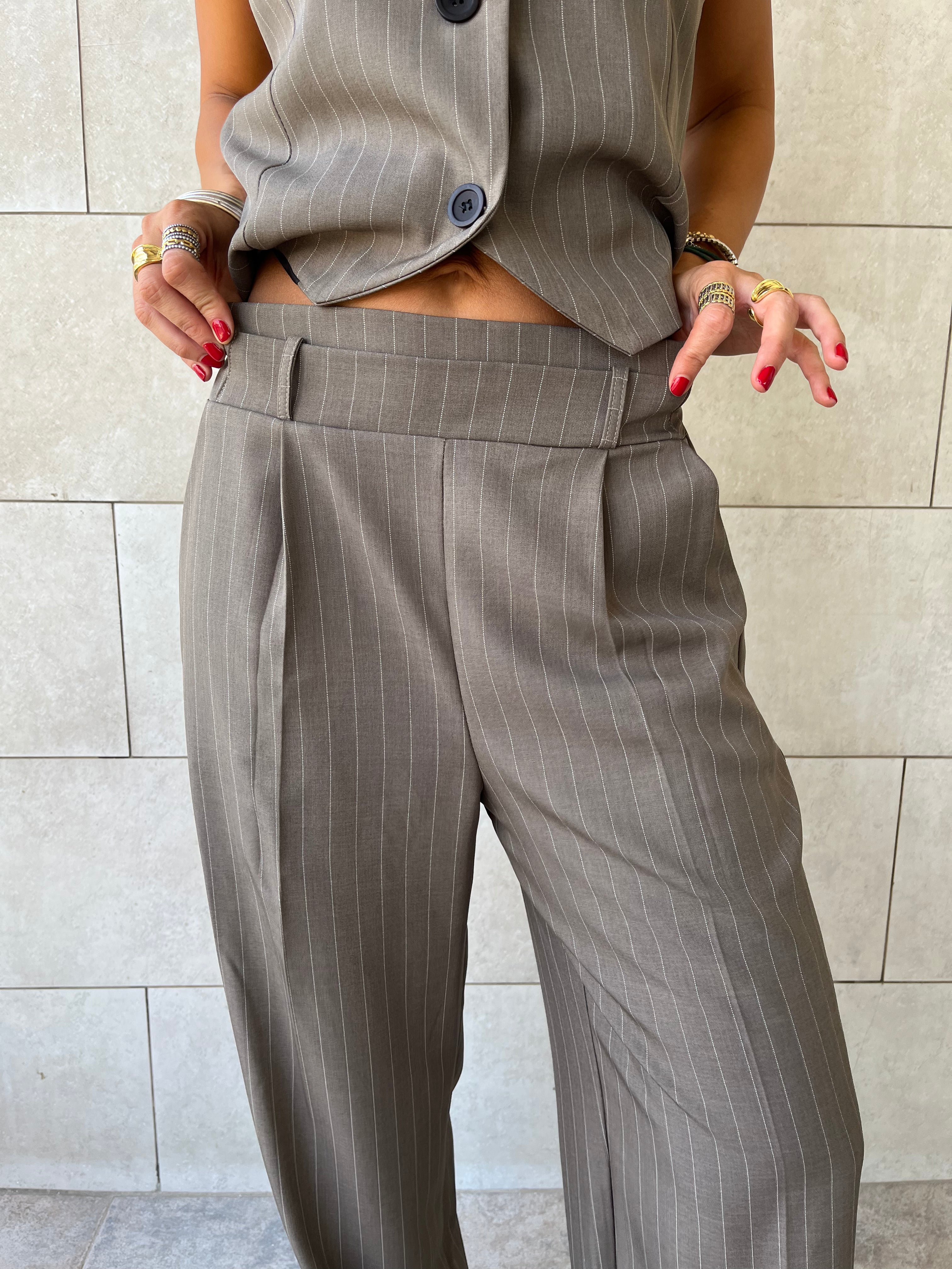 Olive Striped Frillu Signature Pants