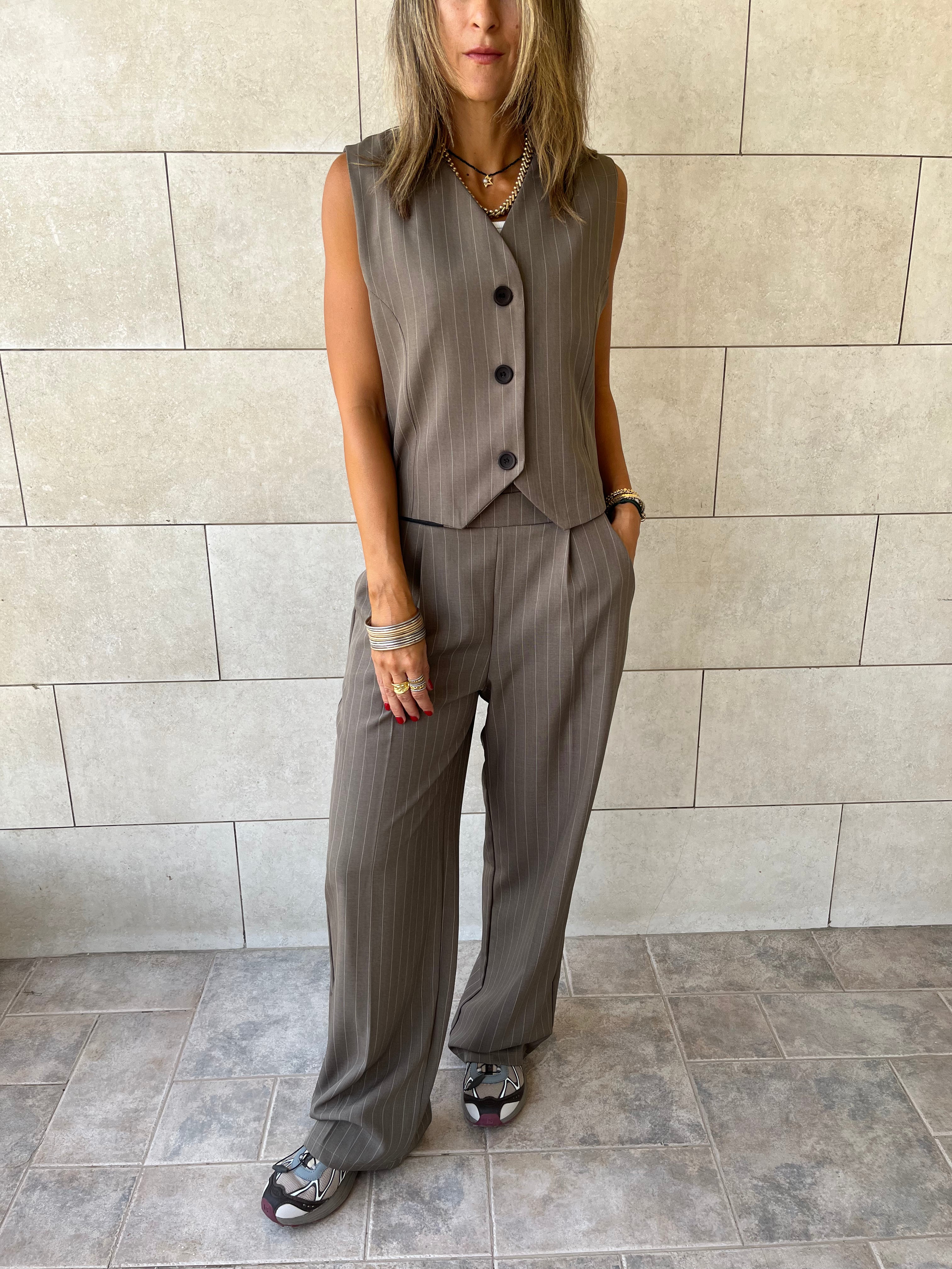 Olive Striped Frillu Signature Pants