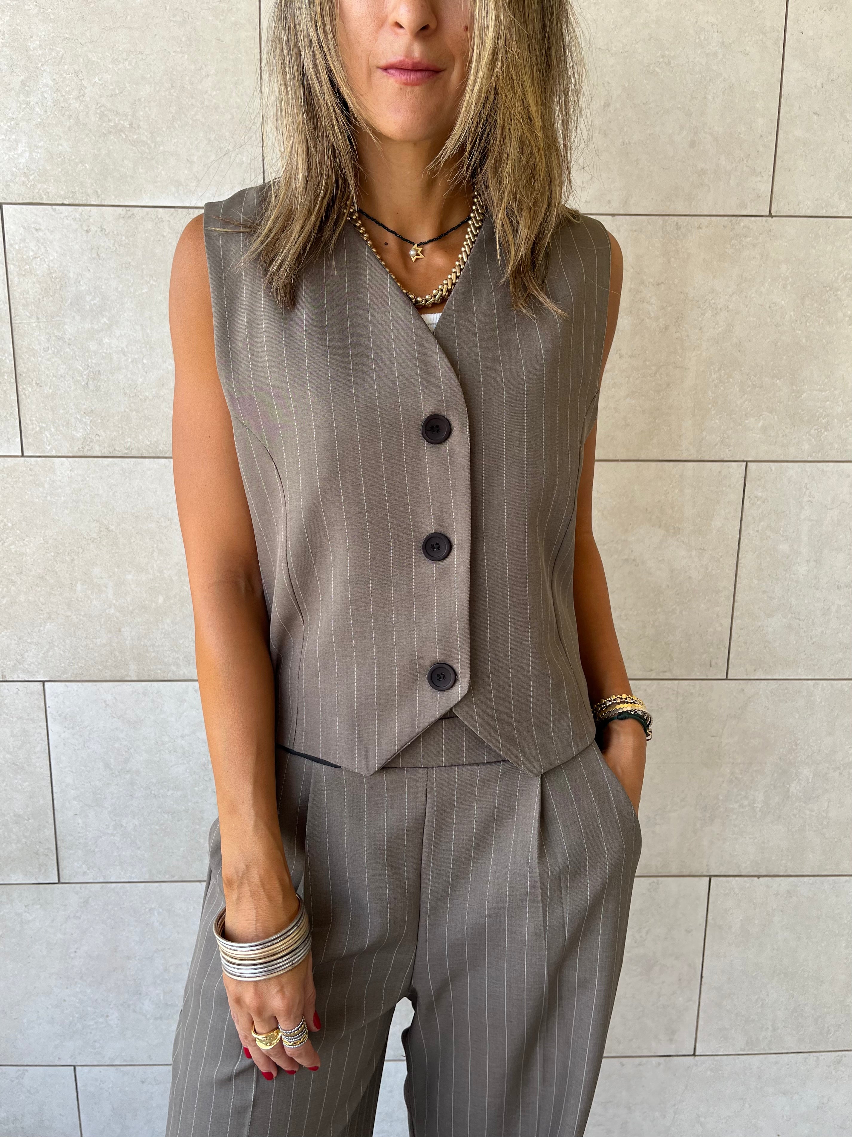 Olive Striped Frillu Signature Vest