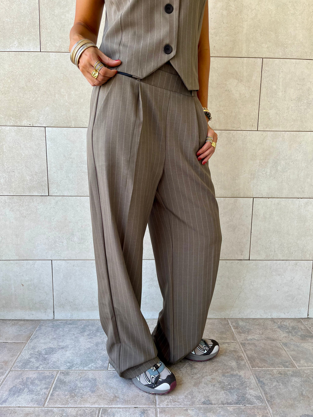 Olive Striped Frillu Signature Pants
