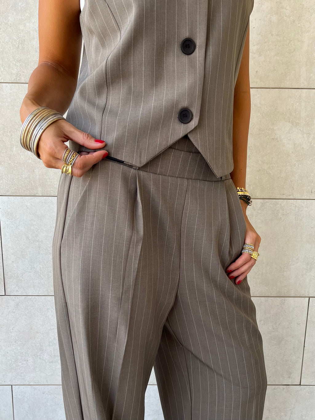 Olive Striped Frillu Signature Vest