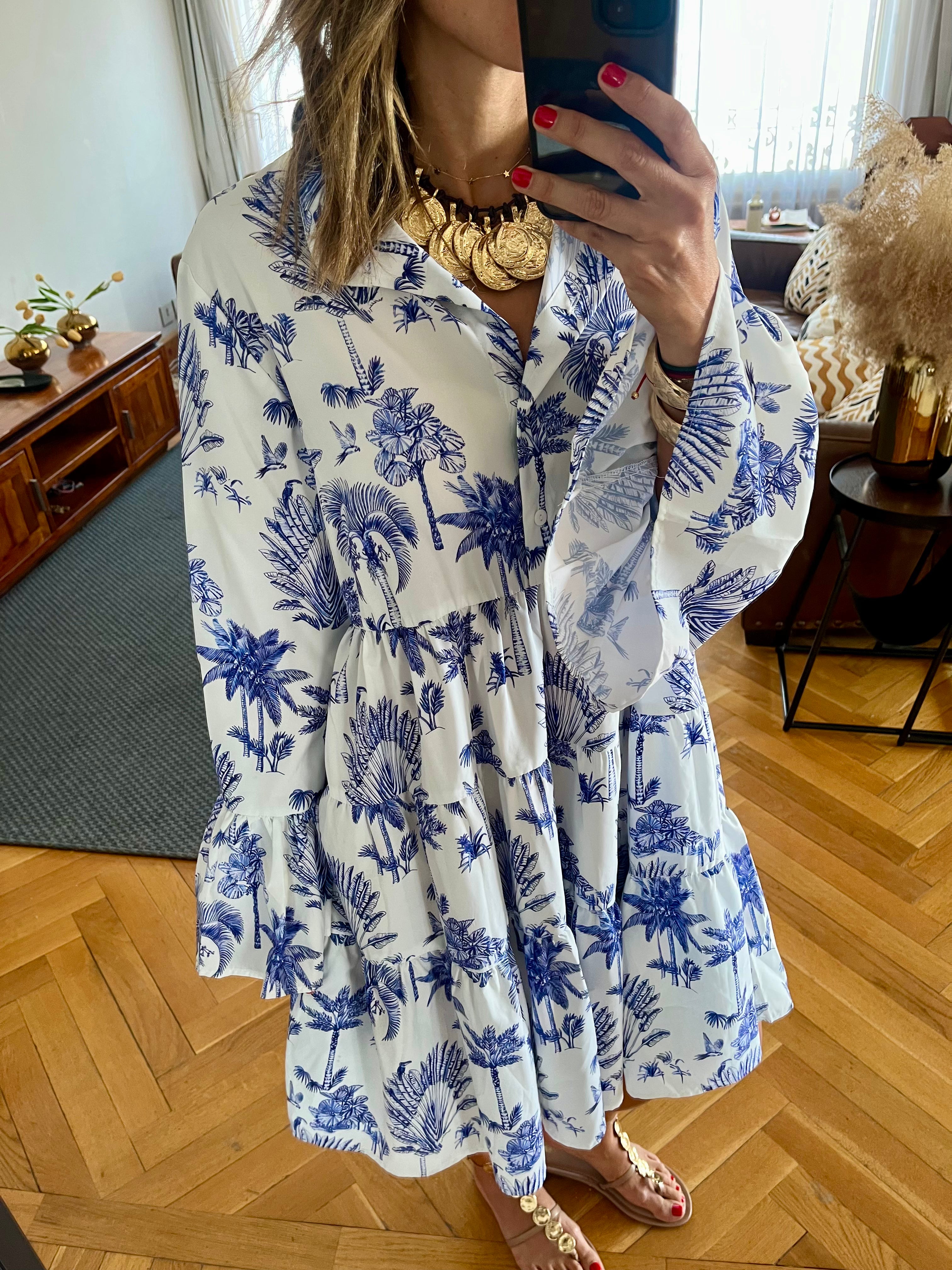 Blue Tropics Midi Tiered Dress